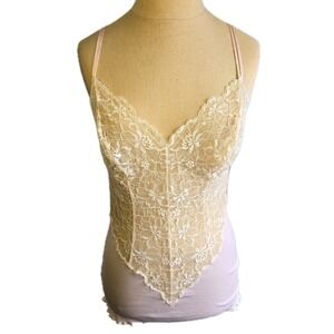 Moalizia Camisole Made In Italy Size Medium Cotton Lace Top Lingerie Pink